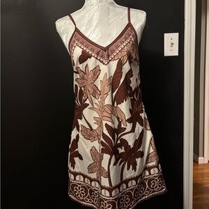 Brown and Cream Floral Slip Dress